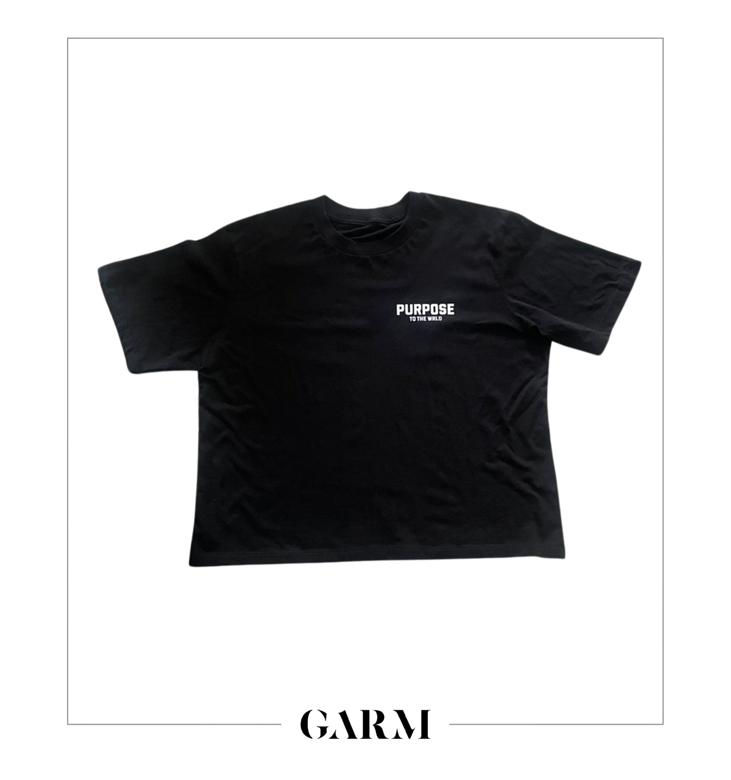 Purpose to the WRLD black tee’s available on Garm